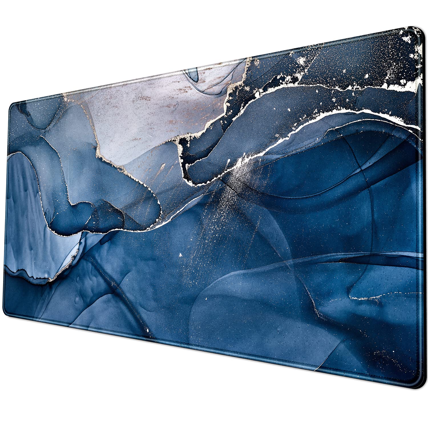 XL Gaming Mouse Pad (31.5x15.7 Inch) - Blue Rose Gold Marble White Large Non-Slip Rubber Base Mousepad with Stitched Edges | Waterproof Desk Mat for Work & Office | Perfect for PC, Laptop, Gaming Setup & Home Office Workspace