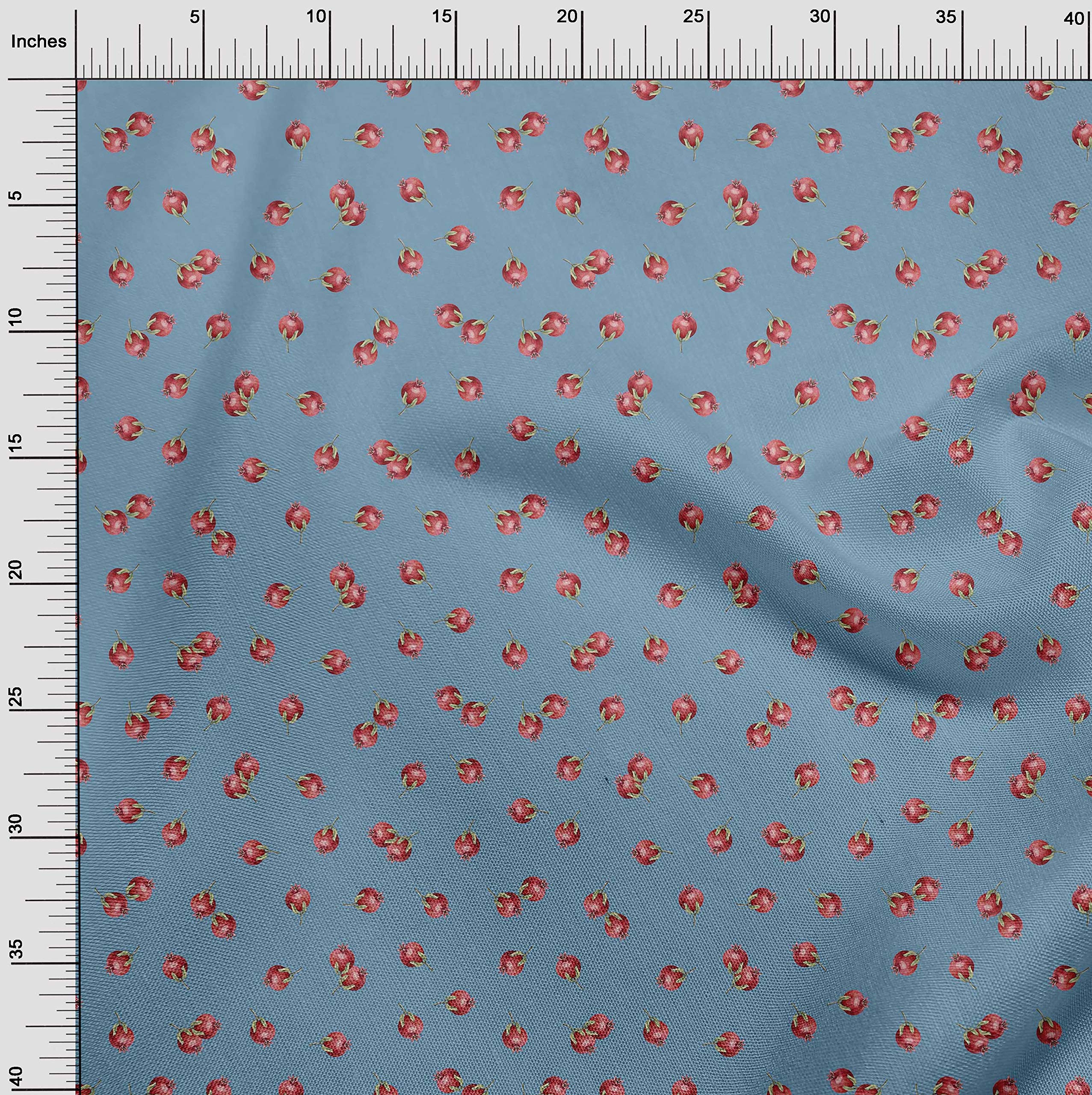 oneOone Silk Tabby Fabric - Pomegranate Fruit Printed Craft Fabric 42