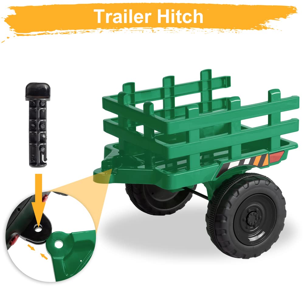 12V Kids Ride-On Tractor with 2.4G Remote Control - Electric Toy Tractor with Trailer, LED Lights & Music - Safe Toddler Vehicle with Seat Belt - Green Outdoor Play Toy for Boys & Girls - Perfect for Backyard, Farm & Garden Pretend Play