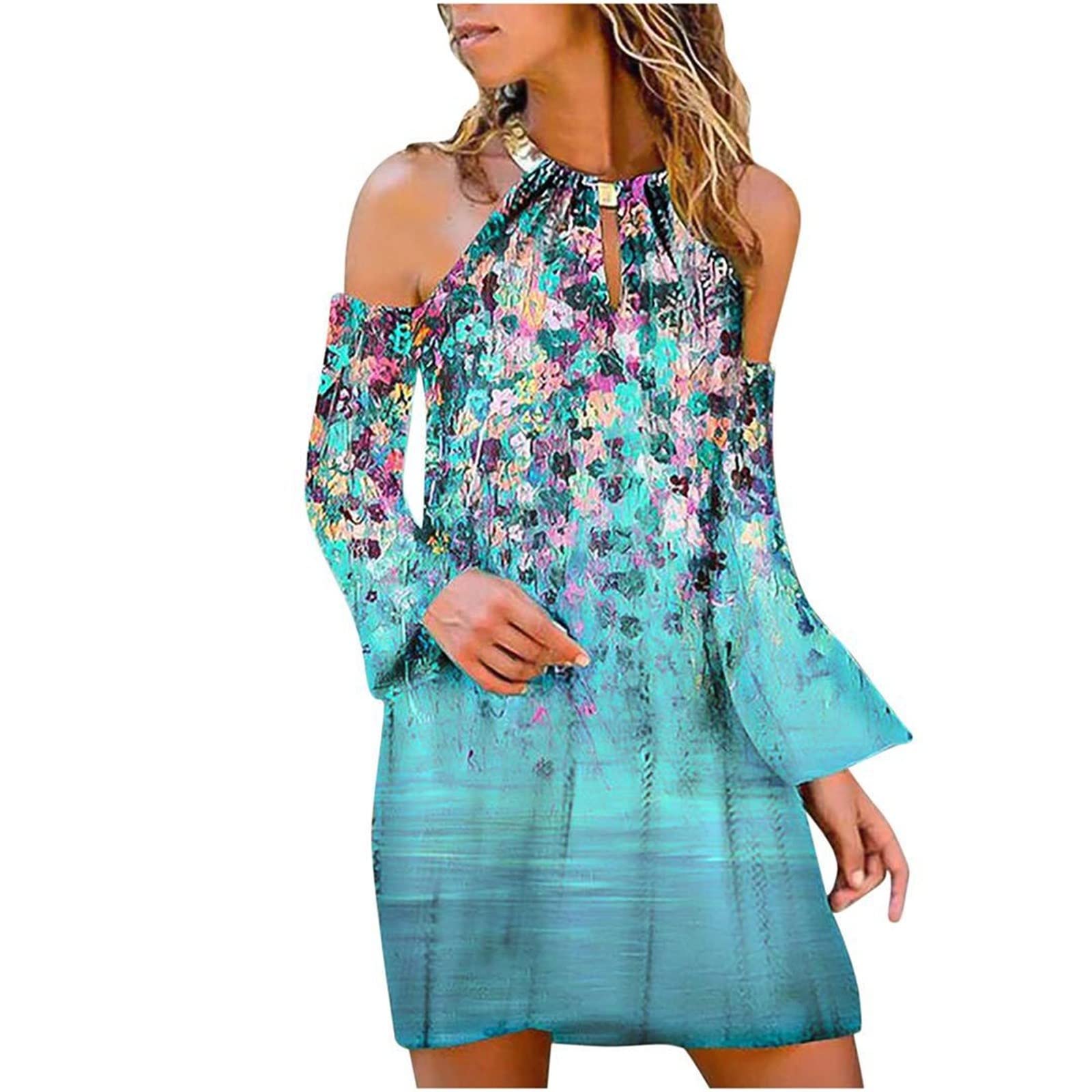 UYTOGOFE Women's Summer Halter Neck Floral Print Short Dress - Casual Business Office Wear, Beach Vacation, Date Night Outfit