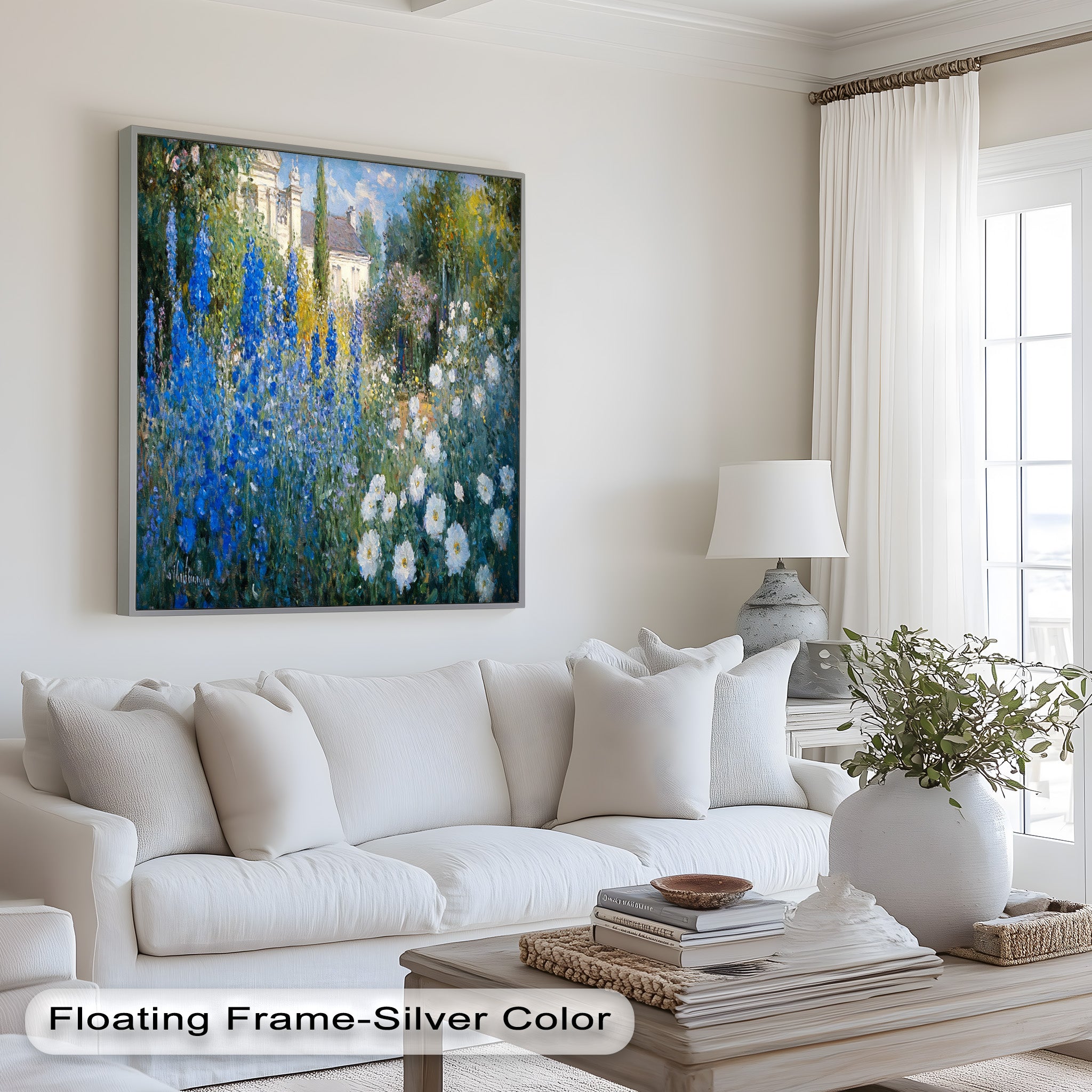 Blue Delphinium Impressionist Oil Painting - Handmade Floral Wall Art for Living Room, Bedroom & Office Decor