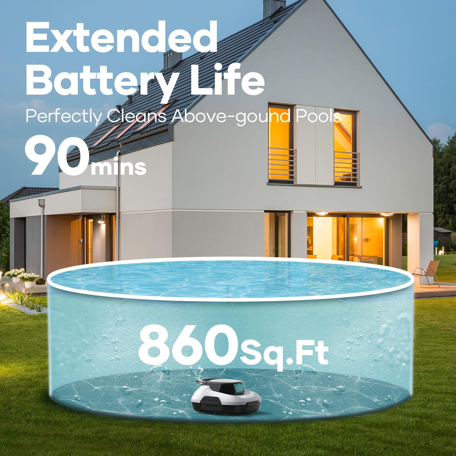 AIPER Cordless Automatic Pool Cleaner - Lightweight Robotic Pool Vacuum with Auto-Parking, Ideal for Above Ground Flat Pools up to 860 sq.ft (White, Renewed) | Perfect for Inground & Above Ground Swimming Pool Maintenance