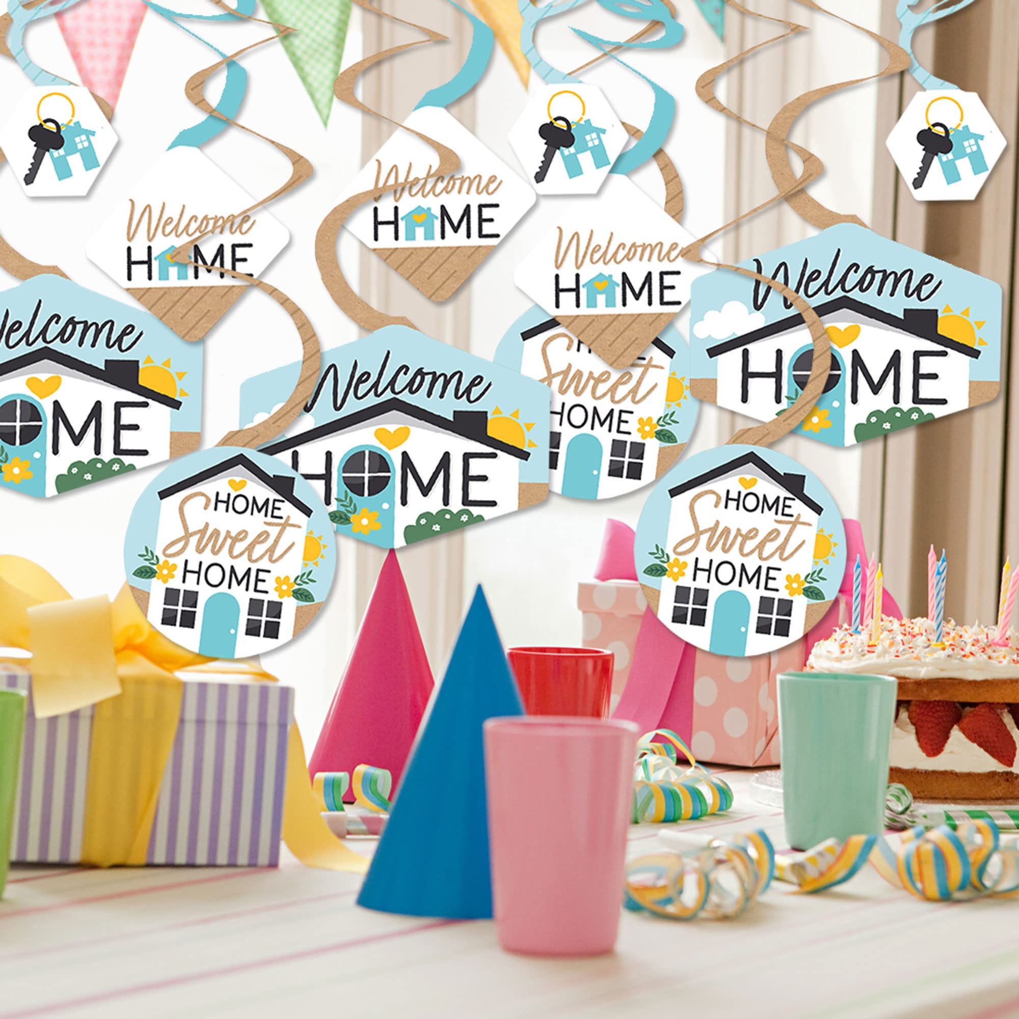 Big Dot of Happiness Welcome Home Housewarming Hanging Decor - 40-Piece Sweet Home Party Decoration Swirls Set for New Home Celebrations & Wall Decor