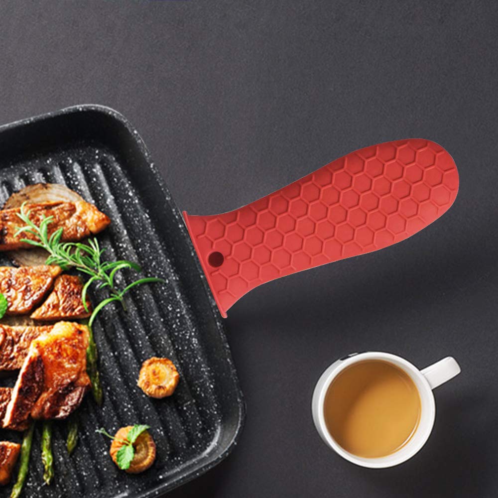 Heat-Resistant Non-Slip Silicone Handle Holders (3-Pack) - Safe Grip Sleeves for Cast Iron Skillets, Frying Pans & Cookware - Perfect for Grilling, Baking, Stovetop & Outdoor BBQ - Large Red Kitchen Accessories for Hot Pots, Camping & Everyday Cooking - Ideal for Home Chefs, Camping Trips & Outdoor Cooking Enthusiasts