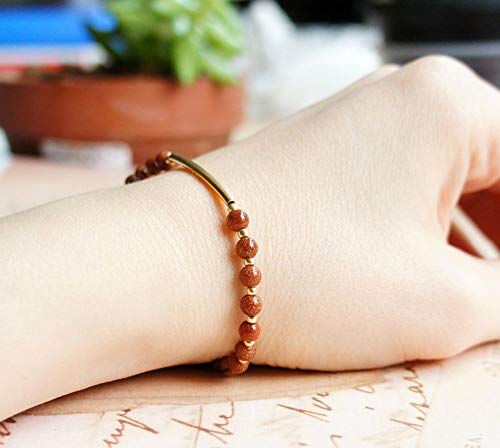 Precious-GEMS Jewelry Goldstone & Gold Seed Bead Bracelet - Dainty Gold Filled Bar Stacking Bracelet for Women, Minimalist Layering Bracelet for Everyday Wear, Gift for Her, Wedding, Party & Office