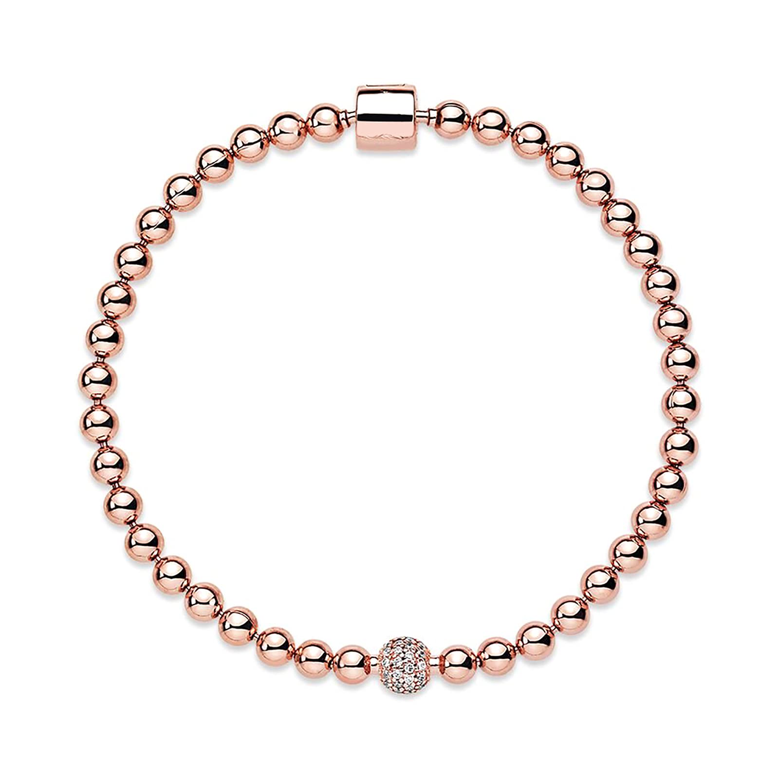 Rose Gold Beaded Bracelets for Women - 925 Sterling Silver Bangle with Pave Cubic Zirconia, Elegant Birthday Gift Jewelry, 21cm/8.3 Inches - Perfect for Weddings, Parties & Everyday Wear