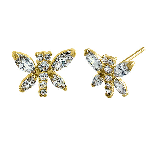 14K Yellow Gold Dragonfly CZ Stud Earrings - Hypoallergenic Cubic Zirconia Jewelry for Women - Perfect for Gifts, Parties & Everyday Wear