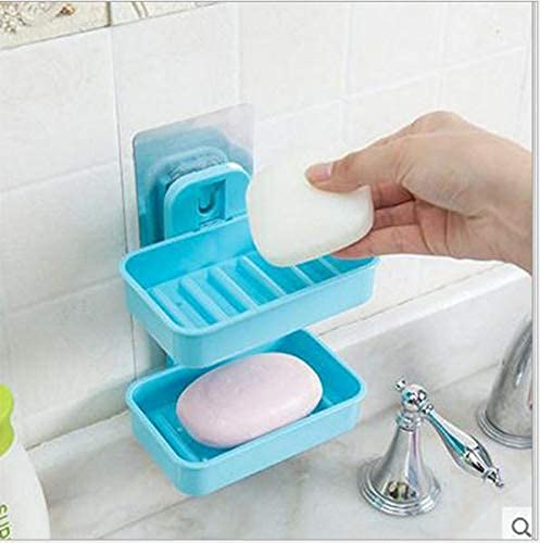 ADDCART Plastic Double Layer Soap Stand - Wall Mounted Vacuum Suction Soap Holder & Dispenser Tray for Kitchen, Bathroom (Fits Ceramic Tiles & Glass Partitions) - Perfect for Shower, Sink & Countertop Organization
