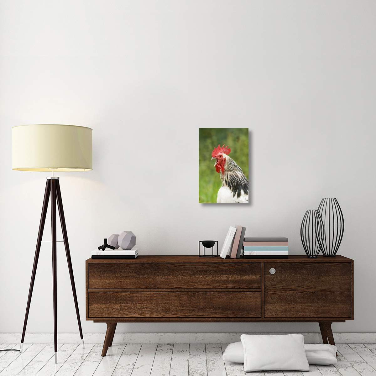 Light Sussex Cockerel Canvas Art Print - 16x24 Inches - Close-Up of Head & Neck, England Rooster Wall Decor - Perfect for Farmhouse, Country Kitchen & Rural Home Decor
