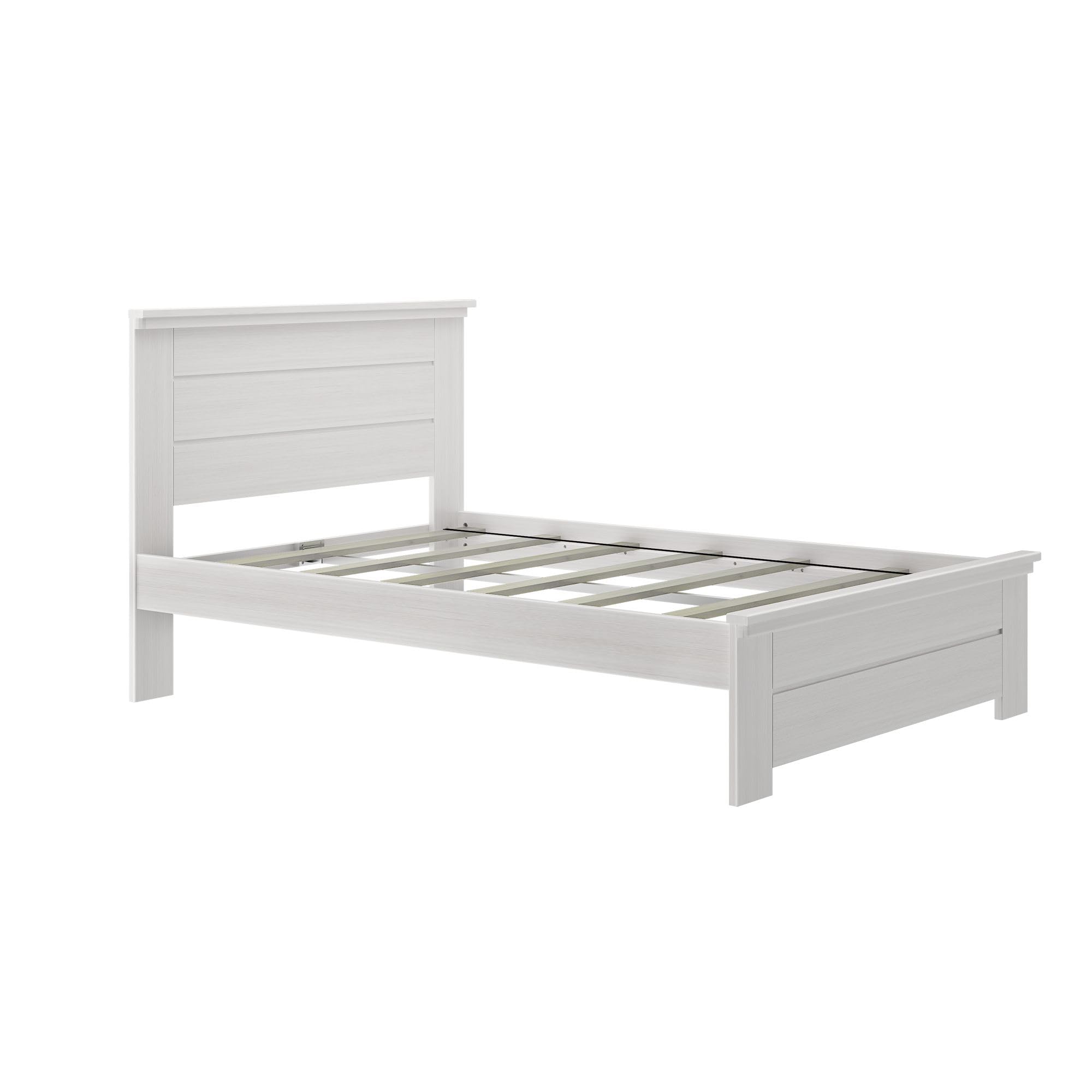 Rustic White Wash Solid Wood Full Bed Frame with Headboard - Sturdy Platform Bed for Bedroom, Guest Room & Farmhouse Decor