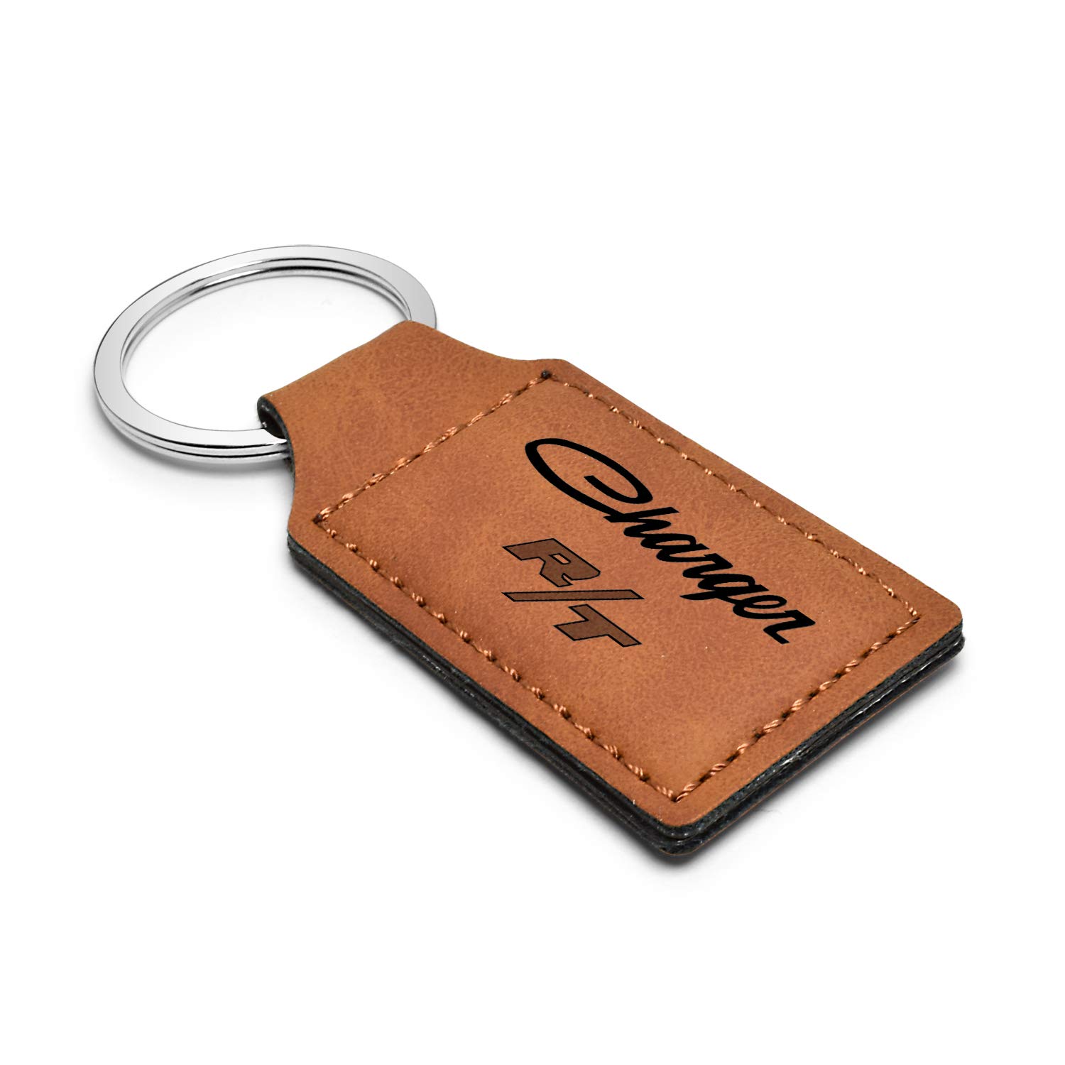 Genuine Brown Leatherette Key Chain for Dodge Charger R/T - Classic Rectangular Design - Perfect for Car Enthusiasts & Gift Giving