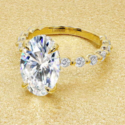 14K Yellow Gold Oval Cut Hidden Halo Floating Diamond Engagement Ring for Women - Perfect for Proposals, Anniversaries & Romantic Occasions
