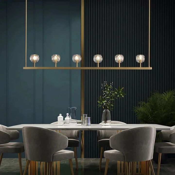Crystal Ball Glass Linear Chandelier - 60 Inch Modern LED Pendant Light for Dining Room, Kitchen Island & Living Room Decor