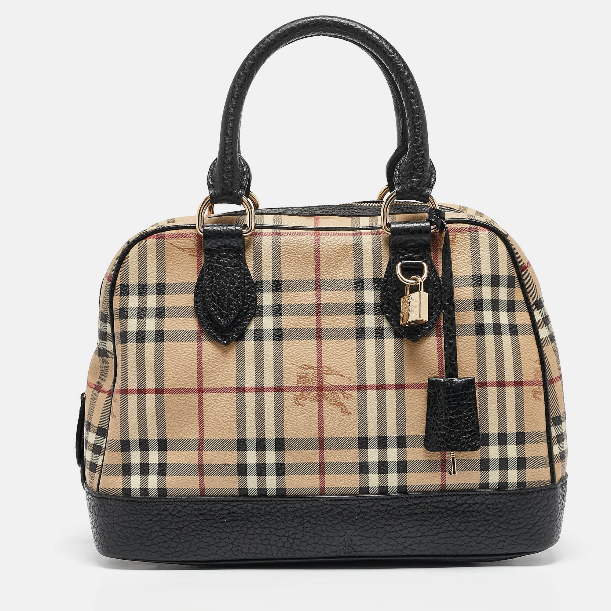 Beige & Brown Haymarket Coated Canvas Leather Dome Satchel Handbag - Perfect for Work, Travel & Everyday Use
