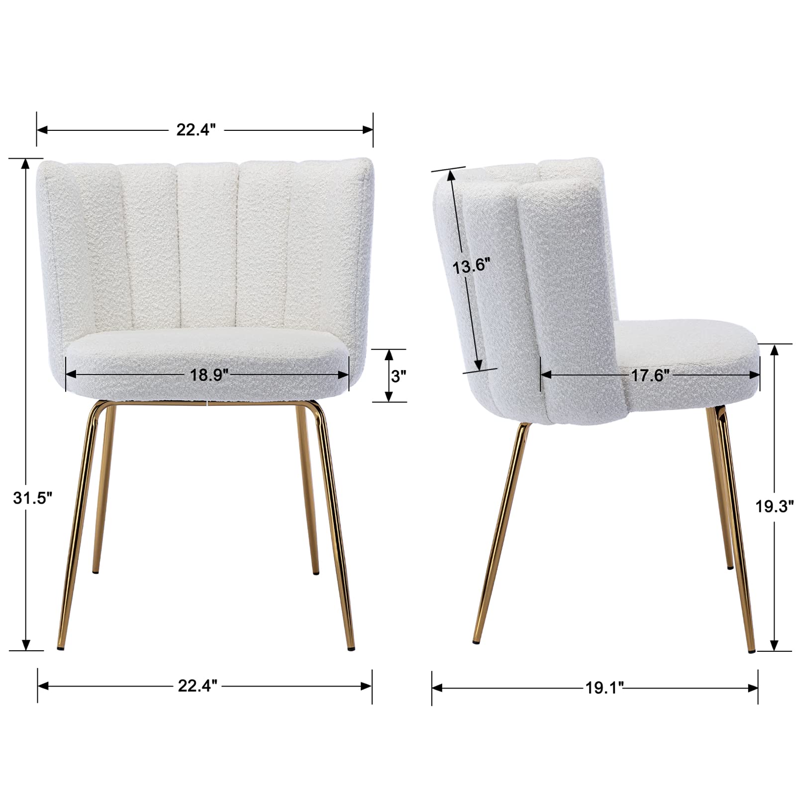 Chairus Dining Chairs Set of 4 - Modern Upholstered Accent Chairs with Lamb Wool Fabric, Curved Back & Gold Metal Legs for Living Room, Kitchen, Bedroom, Vanity - White Fur - Perfect for Home Decor, Dining Sets & Cozy Seating Areas