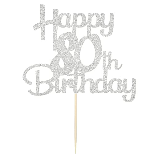 80th Cake Topper - Silver Glitter