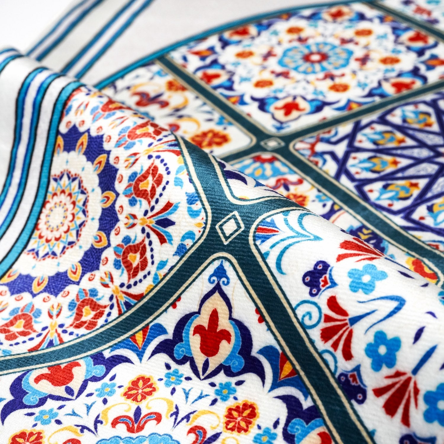 Premium Muslim Prayer Mat - Blue & Green Mosaic Design Islamic Prayer Rug for Home, Mosque & Travel - Non-Slip, Portable & Comfortable for Daily Salah Prayers