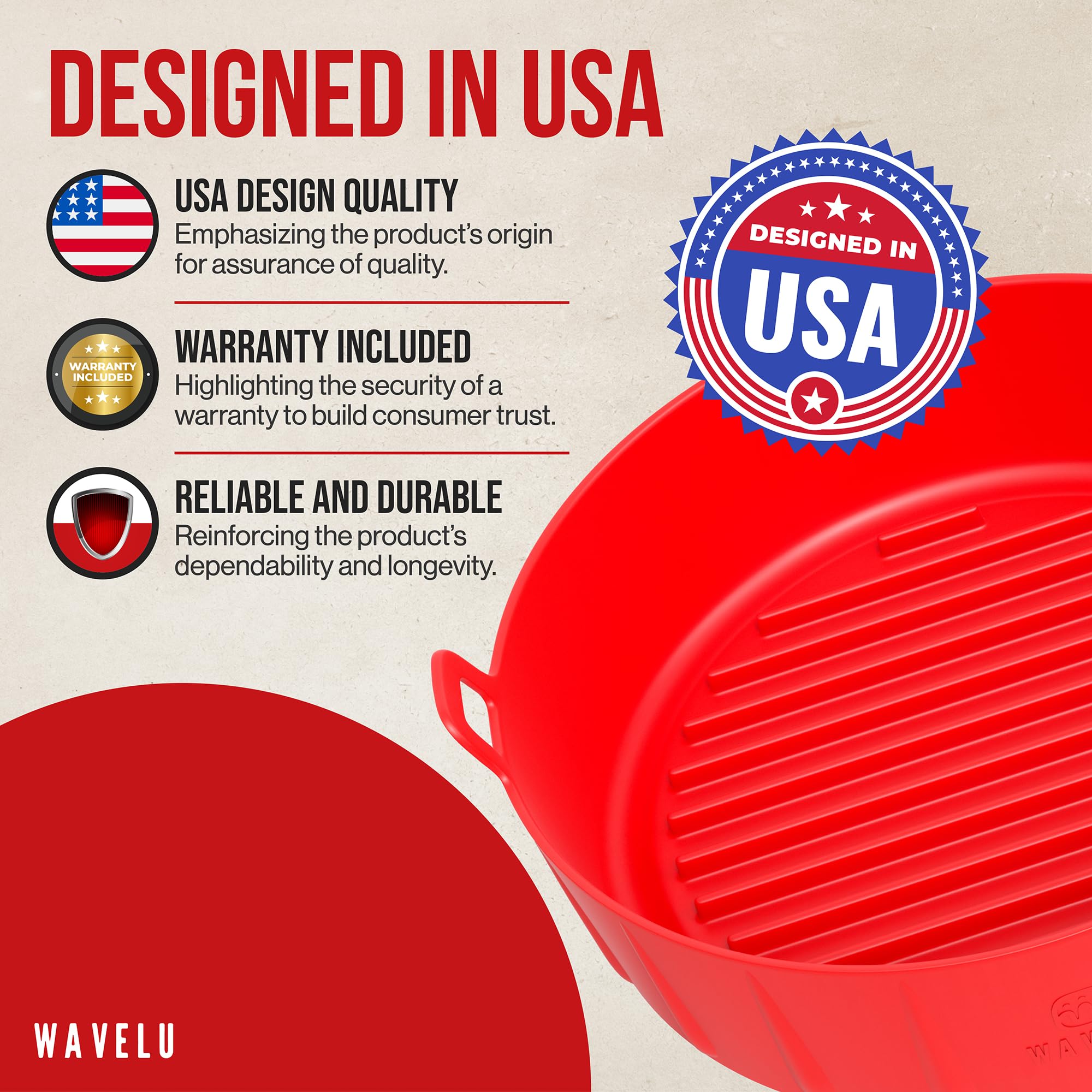 WAVELU Extra Strong Air Fryer Silicone Pot Liner - Food Safe Oven Accessories for 5.3QT+ Air Fryers | Replaces Flammable Parchment Paper | Easy Cleaning Basket | Perfect for Healthy Cooking, Meal Prep & Family Dinners
