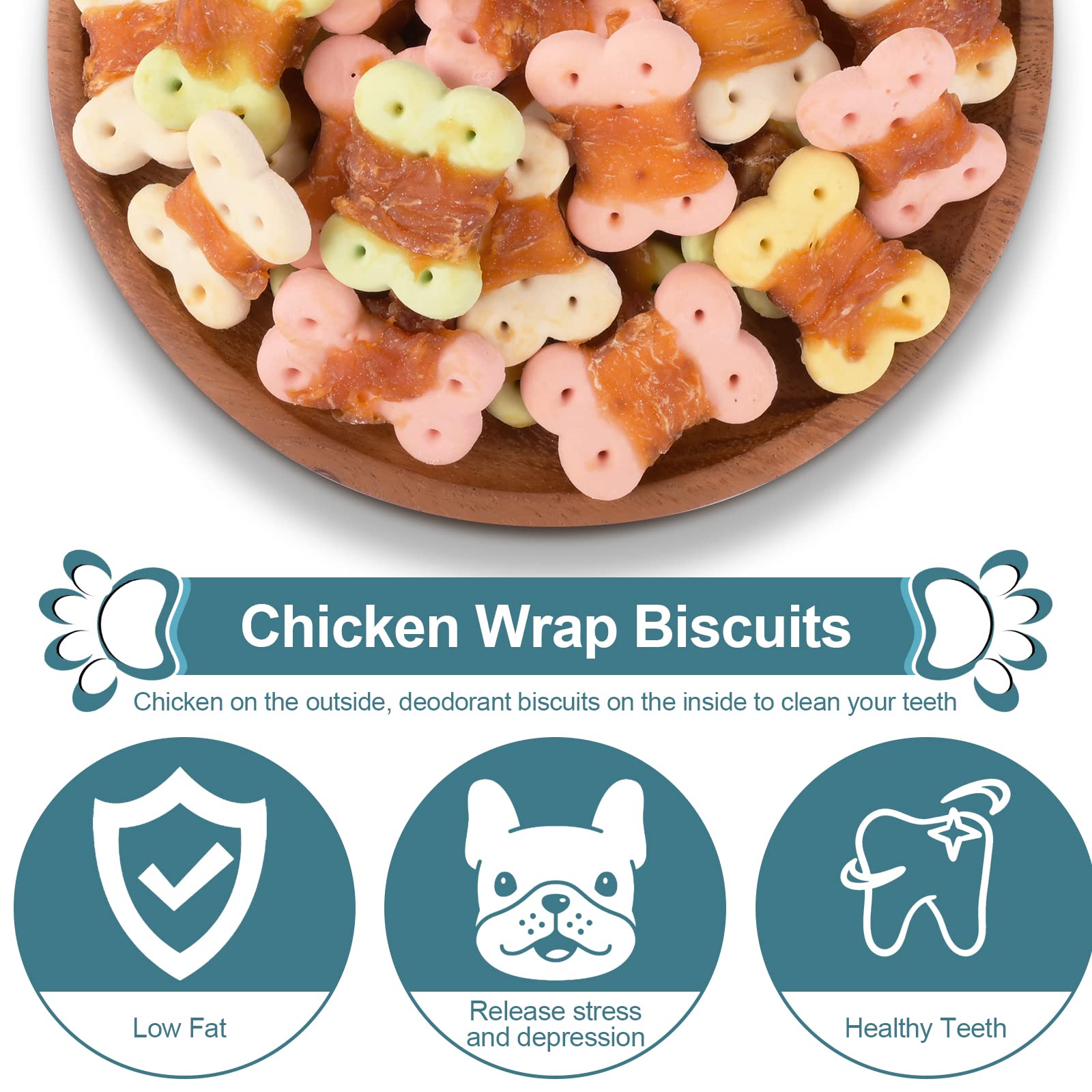 Healthy Chicken Wrapped Dog Treats Biscuits for Small Dogs - No Rawhide, Grain Free, 1 lb (454g) - Perfect for Training, Rewards & Dental Care