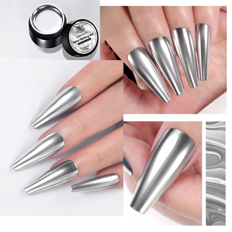 Metallic Silver & Gold Mirror Chrome Gel Nail Polish - High Shine, Long Lasting for Salon & Home Manicures - Perfect for Parties, Weddings, Special Occasions