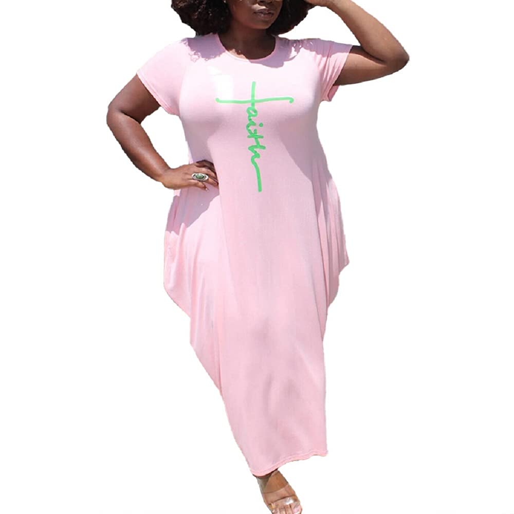 Faith Women's Oversized Casual T-Shirt Dress with Pockets - Loose Baggy Tunic Dress in Pink, XX-Large | Perfect for Lounge Wear, Summer Outfits & Everyday Comfort
