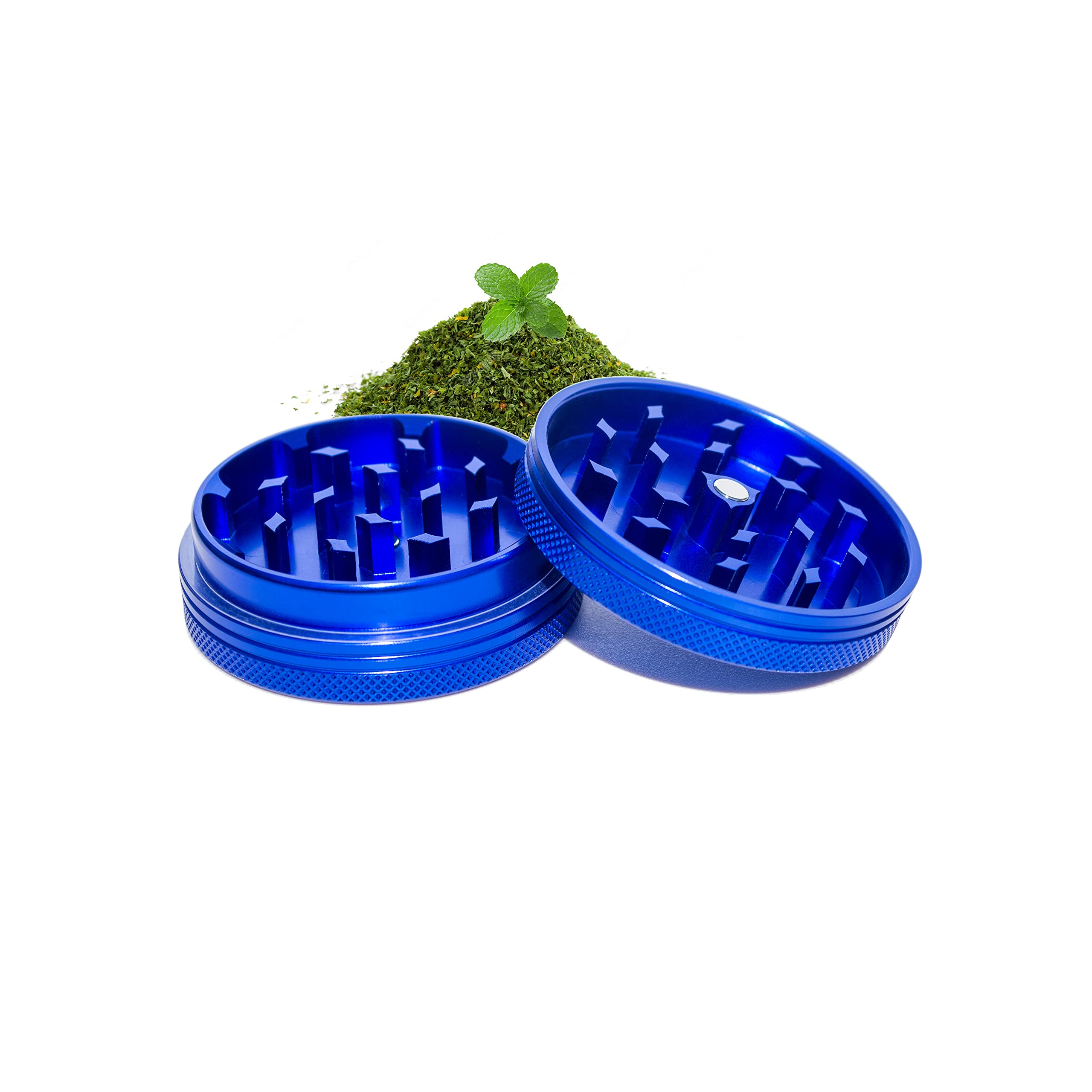 Premium 2 Inch Chromium Crusher Herb Grinder - Small & Thin Design in Blue | Perfect for Grinding Spices, Herbs, and Tobacco | Ideal for Home Kitchens, Camping & Travel