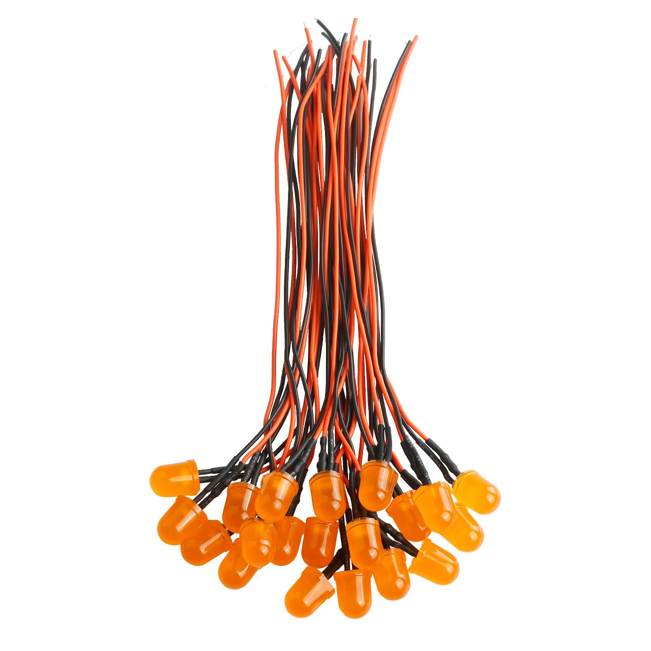 50pcs 12V 10mm Orange LED Lights - Pre-Wired 7.9 Inch DC 12v Diffused LED Lamps with Colored Lens - Perfect for DIY Electronics, Automotive Lighting, and Home Decoration Projects