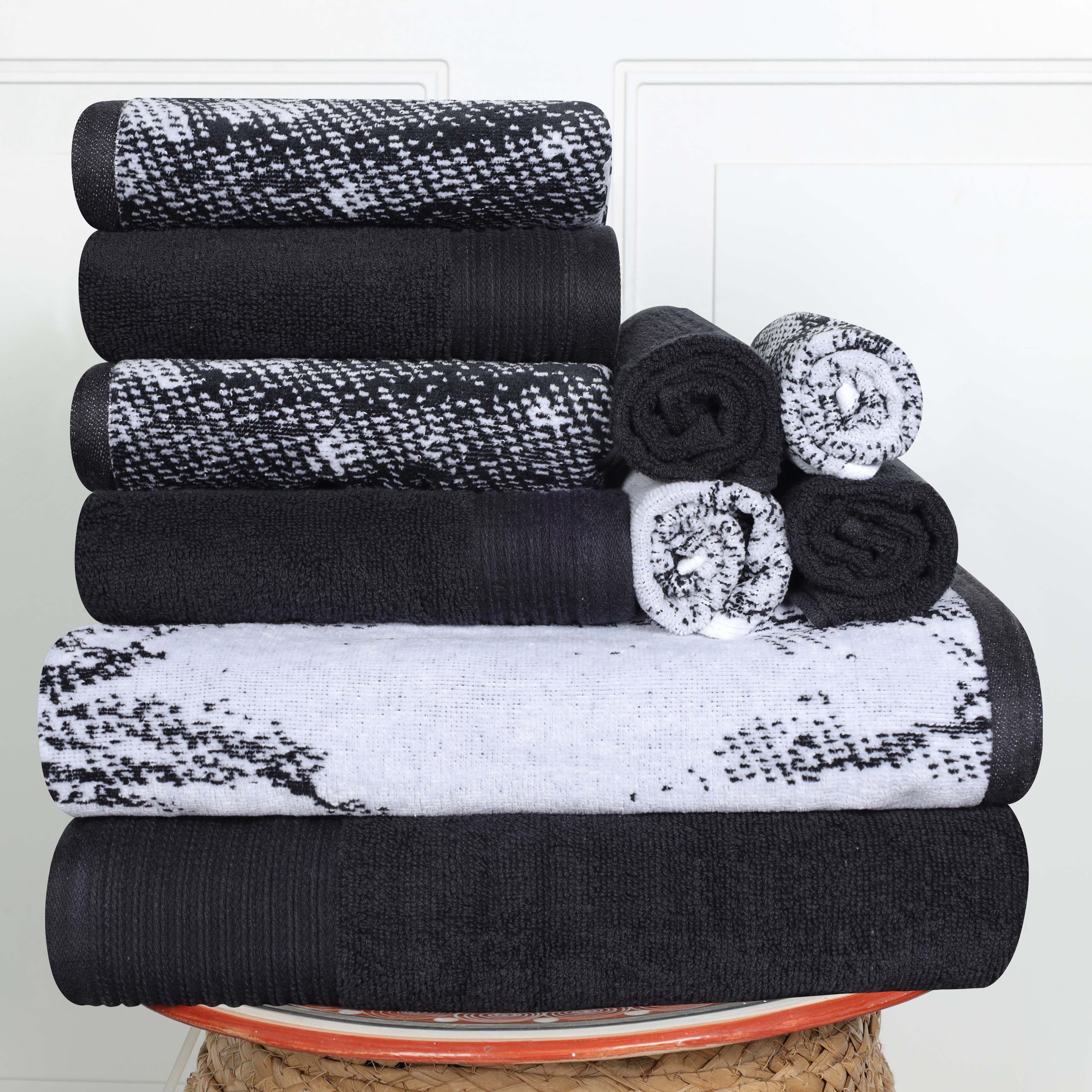 Premium 10-Piece Quick-Dry Cotton Towel Set - Solid & Marble Patterns for Bath, Gym, Beach, and Spa | Ultra Absorbent & Soft Bath Towels