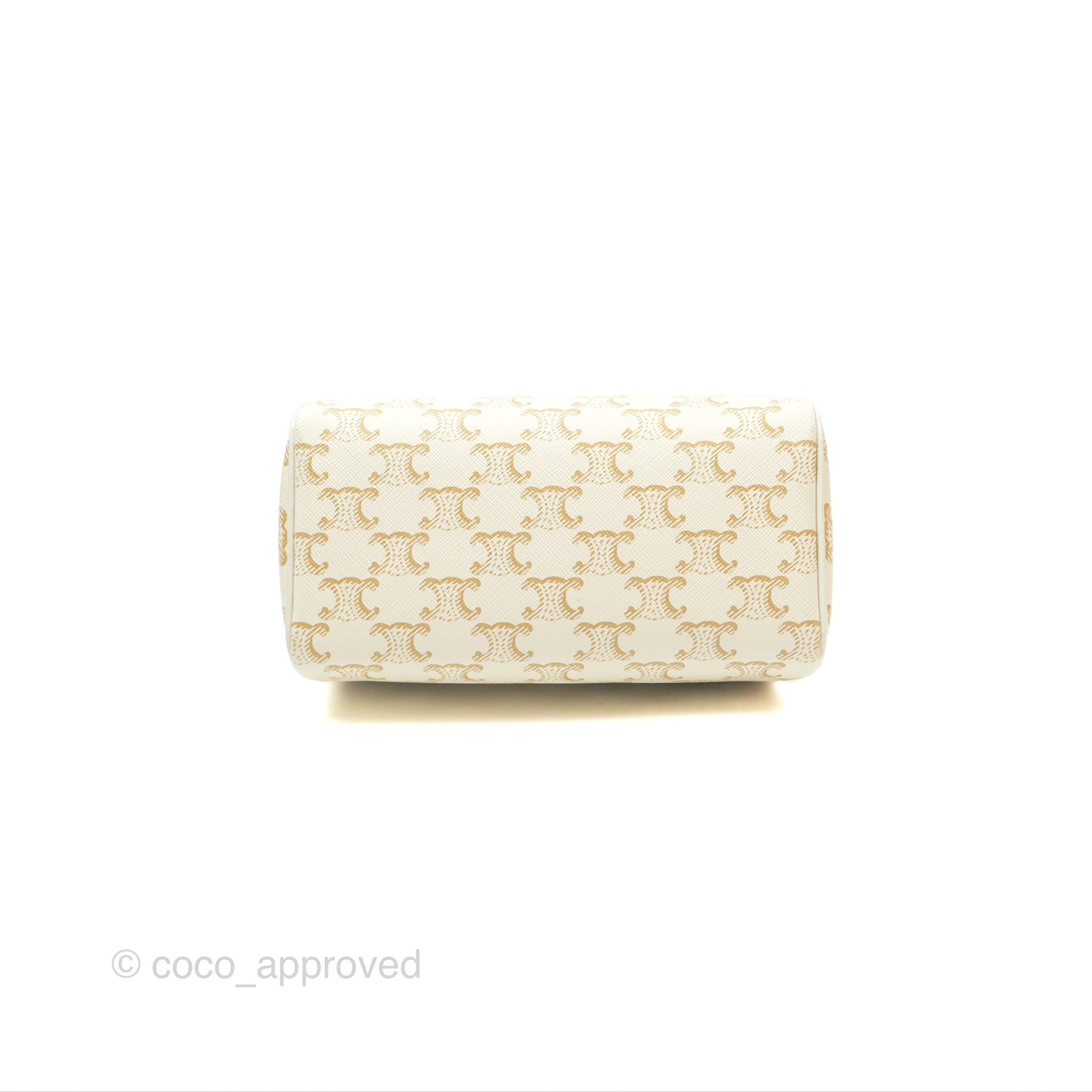 Celine Small Triomphe Canvas Boston Bag in White Calfskin Leather - Luxury Crossbody Handbag for Women, Perfect for Work, Travel & Everyday Use
