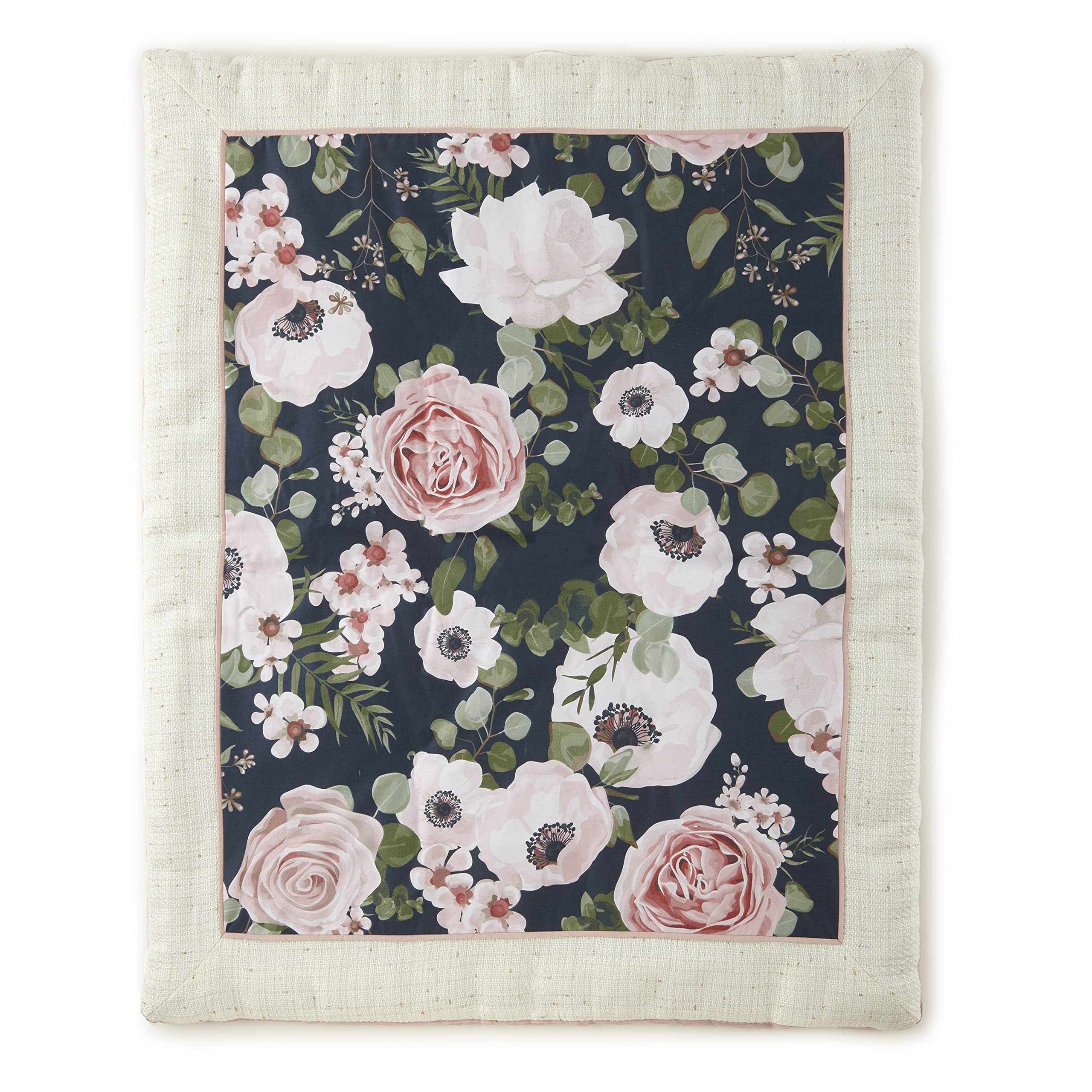 Levtex Baby Fiori 4-Piece Crib Bedding Set - Floral Nursery Collection in Charcoal, Coral, Pink, Green & Cream - Includes Quilt, Fitted Sheet, Wall Decal & Dust Ruffle - Perfect for Baby Girls' Room Decor & Nursery Themes