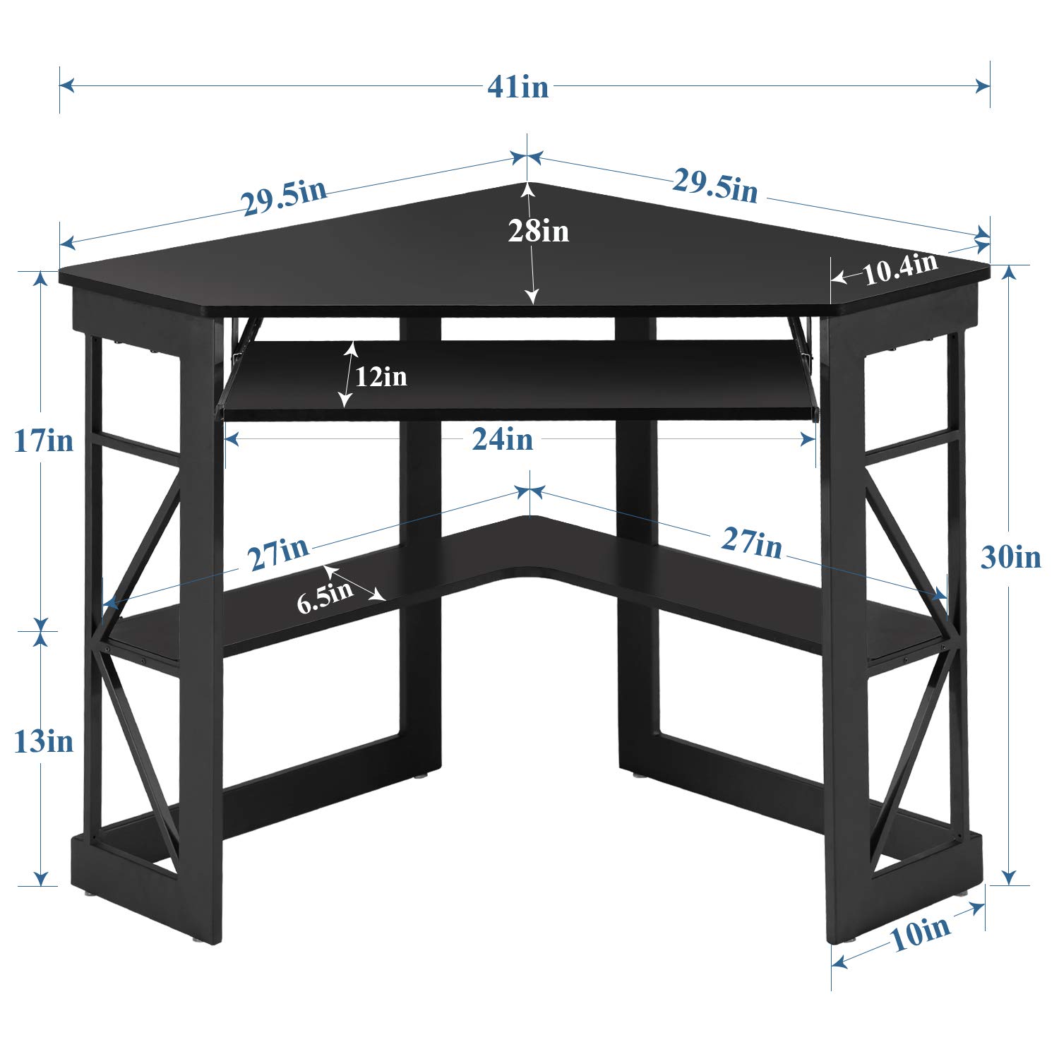 VECELO Compact Corner Desk with Keyboard Tray & Storage Shelves - Black Triangle Computer Desk for Home Office, Gaming & Small Spaces | Writing Table with Smooth Surface & Ergonomic Design