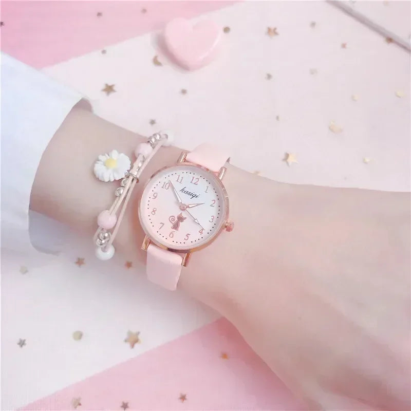 Cute Cat Dial Watch for Girls - Stylish & Fun Accessory for School, Parties & Everyday Wear
