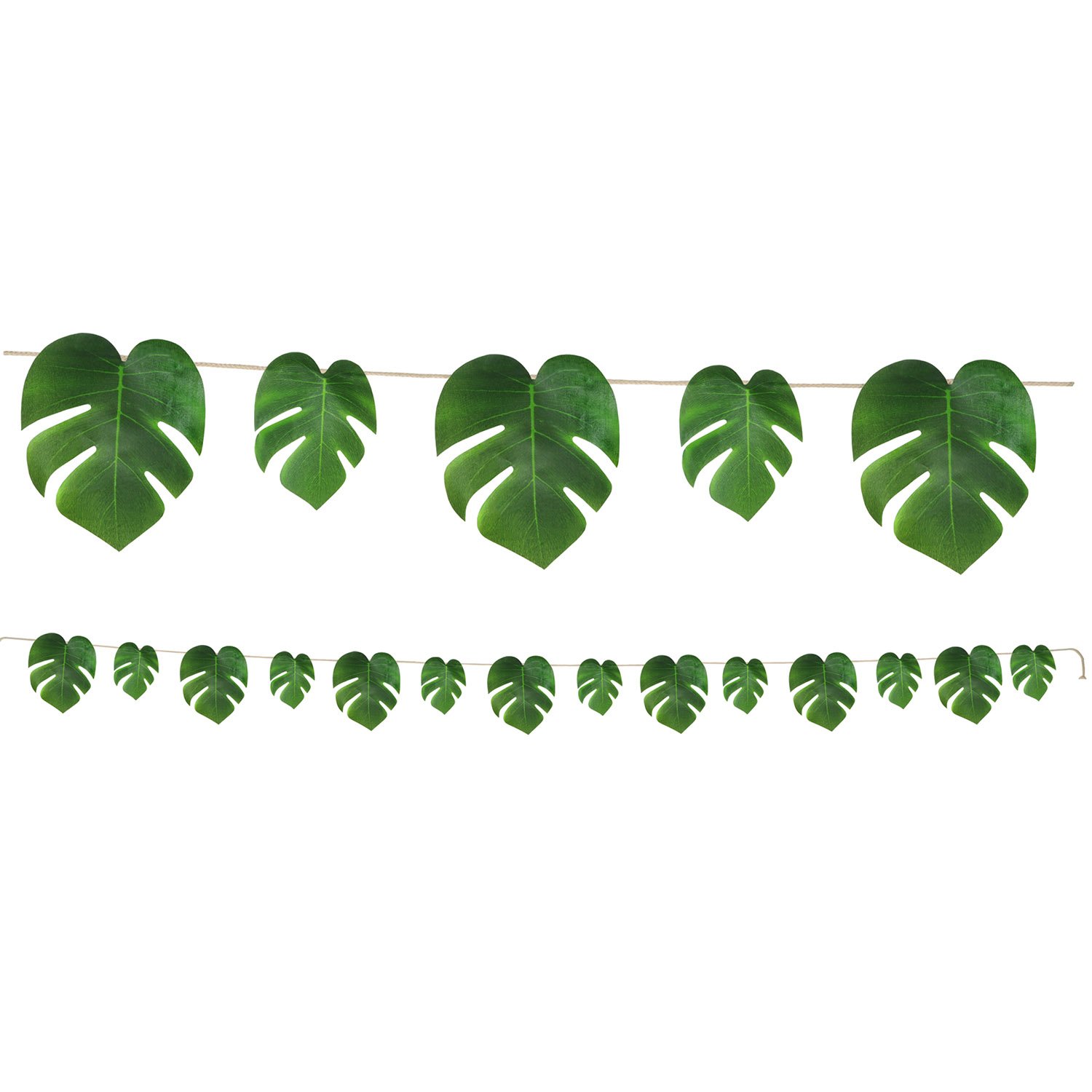 12 Pack Green Tropical Palm Leaf Wall Banners - 9 Feet Long for Beach Party Decorations, Hawaiian Luau, Summer Weddings & Tropical Themed Events