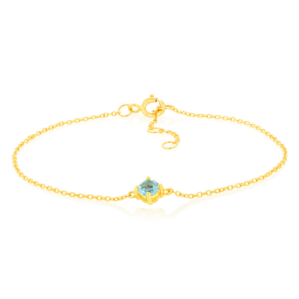 0.30 Carat Blue Topaz Adjustable Bracelet 17cm in 9ct Yellow Gold - Elegant Jewelry Gift for Women, Perfect for Weddings, Anniversaries & Special Occasions