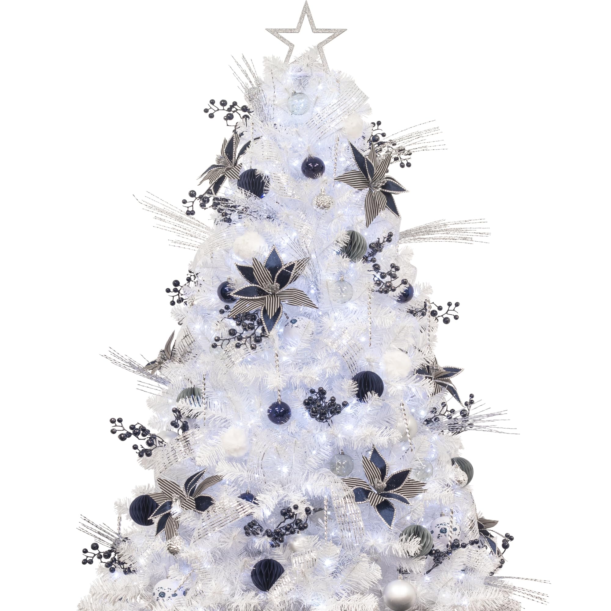 6ft Pre-Lit Christmas Tree with Remote & Timer - White Artificial Xmas Tree with Ornaments & USB LED Lights - Perfect for Home, Office & Holiday Decorations