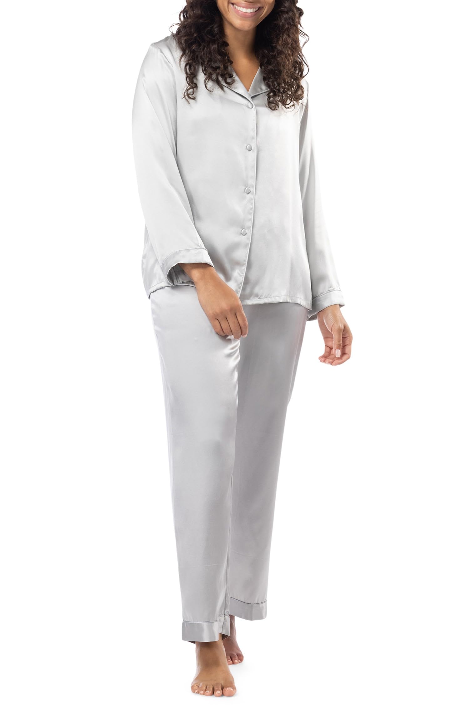 Fishers Finery 100% Mulberry Silk Pajama Set for Women - Long Sleeve & Pants Sleepwear with Gift Box - Perfect for Luxury Sleep, Spa Nights & Romantic Getaways