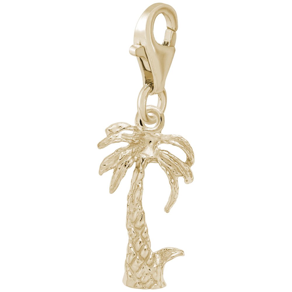 10K Yellow Gold Palm Tree Charm Pendant with Lobster Claw Clasp - Dainty Tropical Jewelry for Bracelets & Necklaces - Perfect for Beach Vacations, Summer Parties and Hawaiian-Themed Gifts