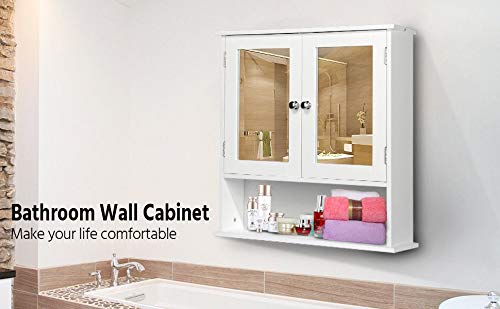 Adjustable Wooden Bathroom Wall Mirror Cabinet with Mounted Medicine Shelf - Space Saving Storage for Toiletries, Cosmetics & Essentials - Perfect for Bathroom, Vanity & Small Space Organization