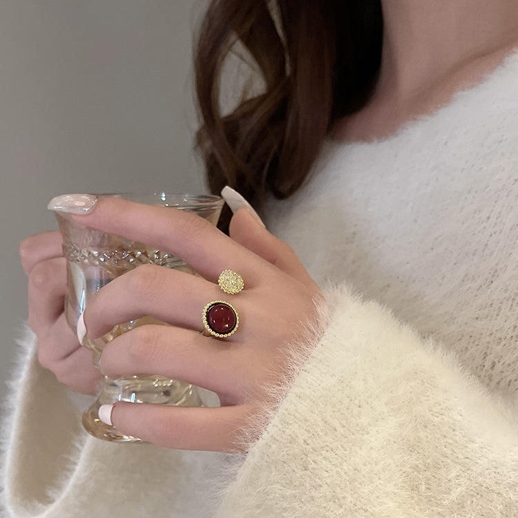 Art Deco Open Cuff 2 Stone Rings for Women - Vintage Style Adjustable Statement Jewelry - Perfect for Parties, Weddings & Special Occasions | HR870