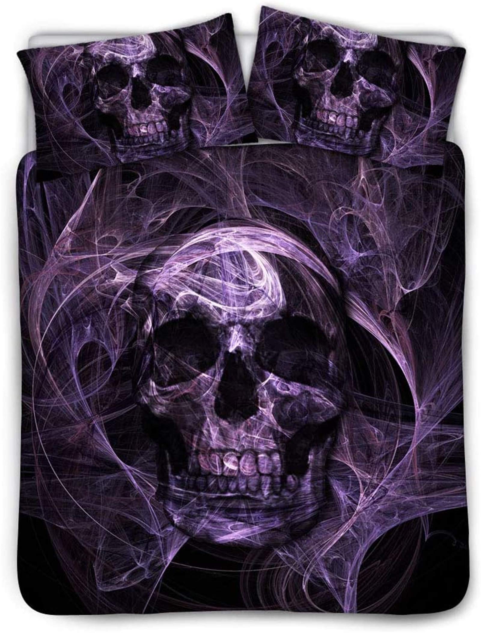 SEANATIVE Gothic Purple Skeleton Skull Bones Quilts Cover - Twin Size 68x88 Inches with Black Lining & Pillowcase - Dark Aesthetic Bedding for Boys, Men's Dorm Room, Halloween Decor, Gothic Bedroom Theme