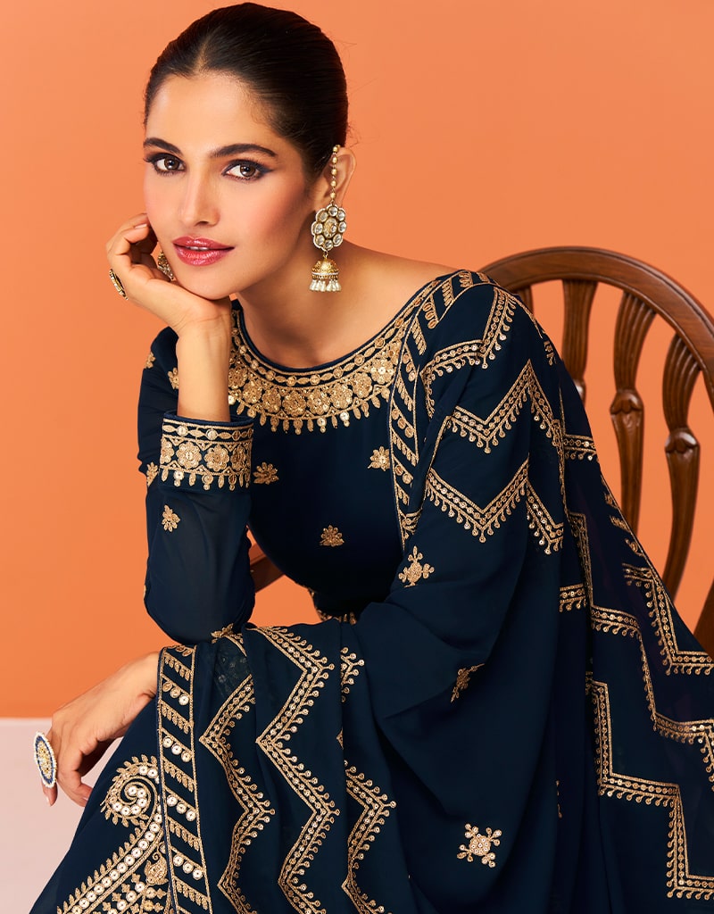 Elegant Black Anarkali Semi Stitched Suits for Women - Traditional Indian Ethnic Wear for Weddings, Parties & Festive Occasions