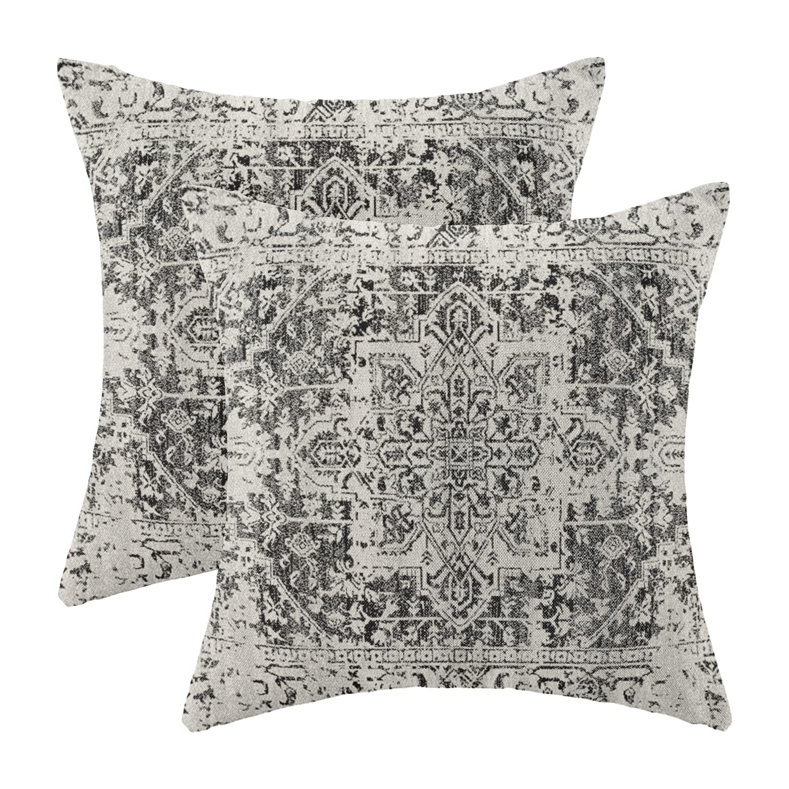 Boho Pillow Covers 20x20 Set of 2 - Ethnic Decorative Throw Pillow Covers with Linen Fabric in Black & Gray Carpet Pattern - Farmhouse Cushion Covers for Sofa, Couch, Bed, Outdoor & Indoor Decor - Perfect for Living Room, Patio & Home Styling