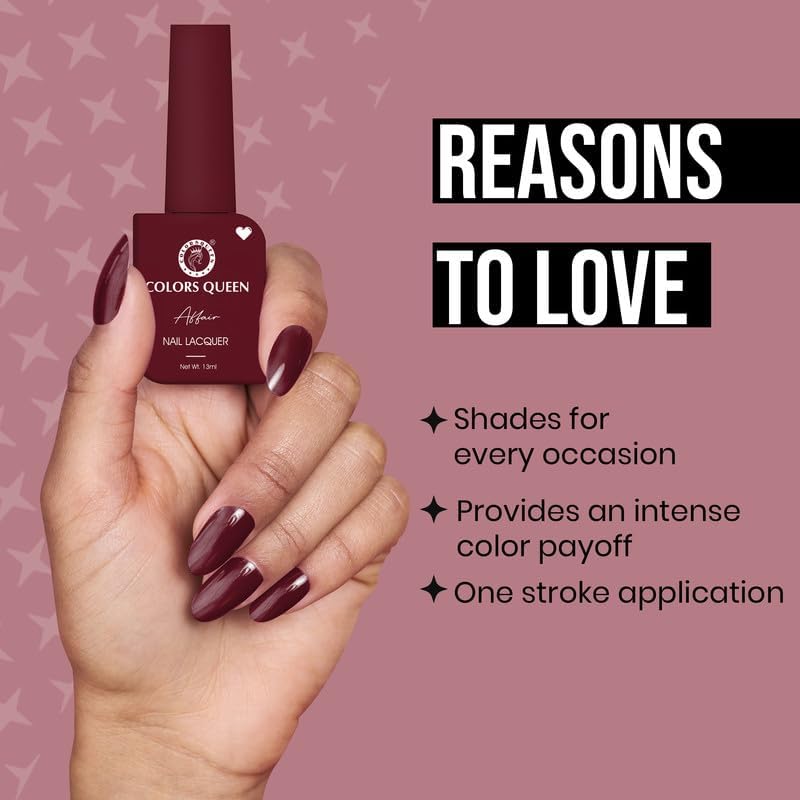 COLORS QUEEN Affair Nail Polish - 01 Regal Ruby, 13Ml | Quick Drying, Long Lasting, Chip Resistant Nail Polish | Non-Toxic, Semi Matte Finish | Perfect for Date Nights, Parties & Special Occasions