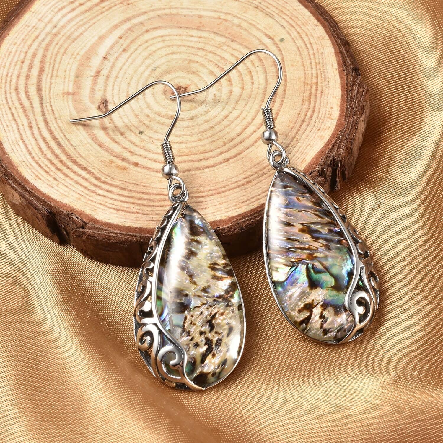 Shop LC Abalone Shell Stainless Steel Dangle Drop Earrings for Women - Hypoallergenic Jewelry Gift for Birthday, Anniversary & Special Occasions | Elegant Everyday Wear & Party Accessories