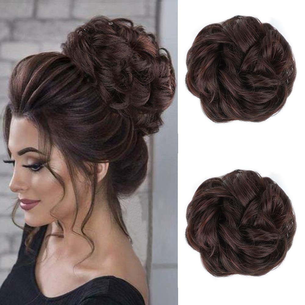 SPYKART 2-Piece Messy Bun Hair Extensions with Elastic Band - Synthetic Hair Scrunchies for Women & Girls (Brown) - Perfect for Workouts, Parties & Everyday Styling