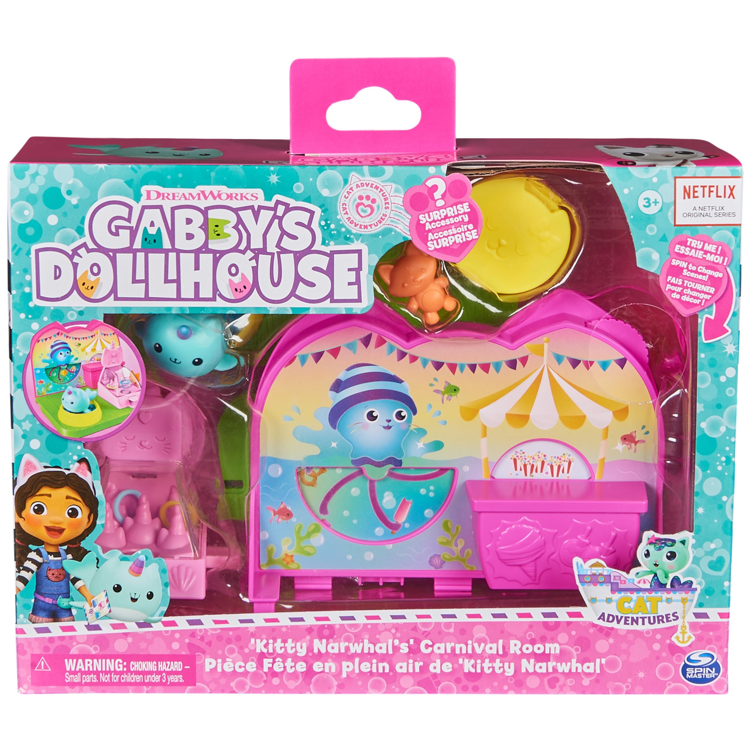 Gabby's Dollhouse Kitty Narwhal’s Carnival Room Playset - Includes Toy Figure, Surprise Toys & Dollhouse Furniture - Fun Pretend Play for Kids Ages 3+ - Perfect for Birthday Gifts & Imaginative Playtime