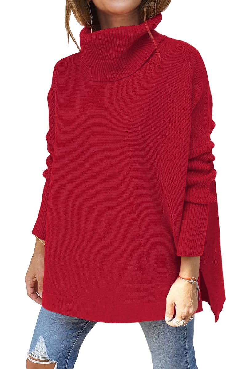 LILLUSORY Women's Oversized Turtleneck Sweater - Long Batwing Sleeve Split Hem Knit Pullover Top for Fall & Winter | Casual Office Wear, Date Night Outfits, Cozy Lounge Clothing