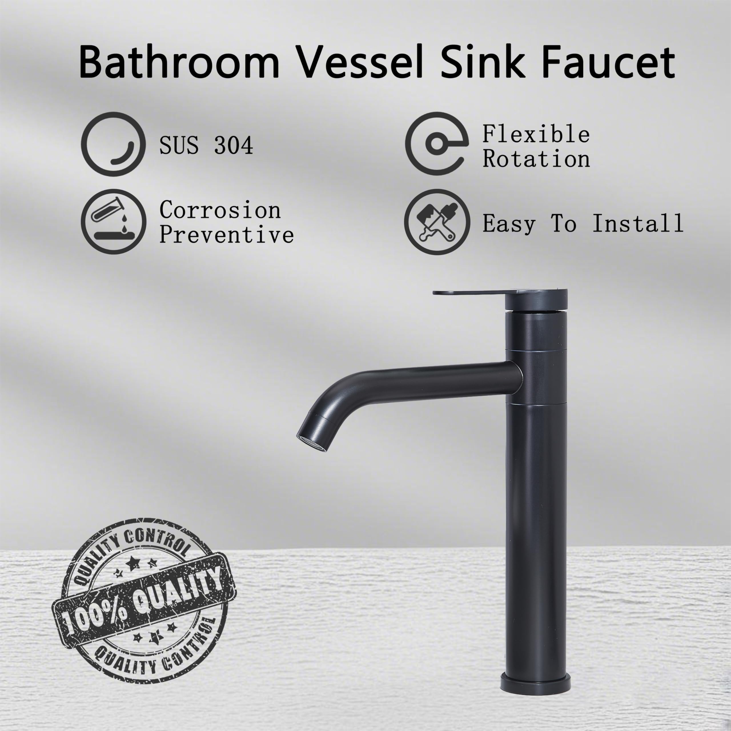 Comllen Tall Matte Black Single Hole Vessel Sink Faucet - 360° Swivel Spout Modern Bathroom Faucet with Water Supply Hose | Perfect for RV Vanity, Lavatory & Contemporary Bathroom Designs