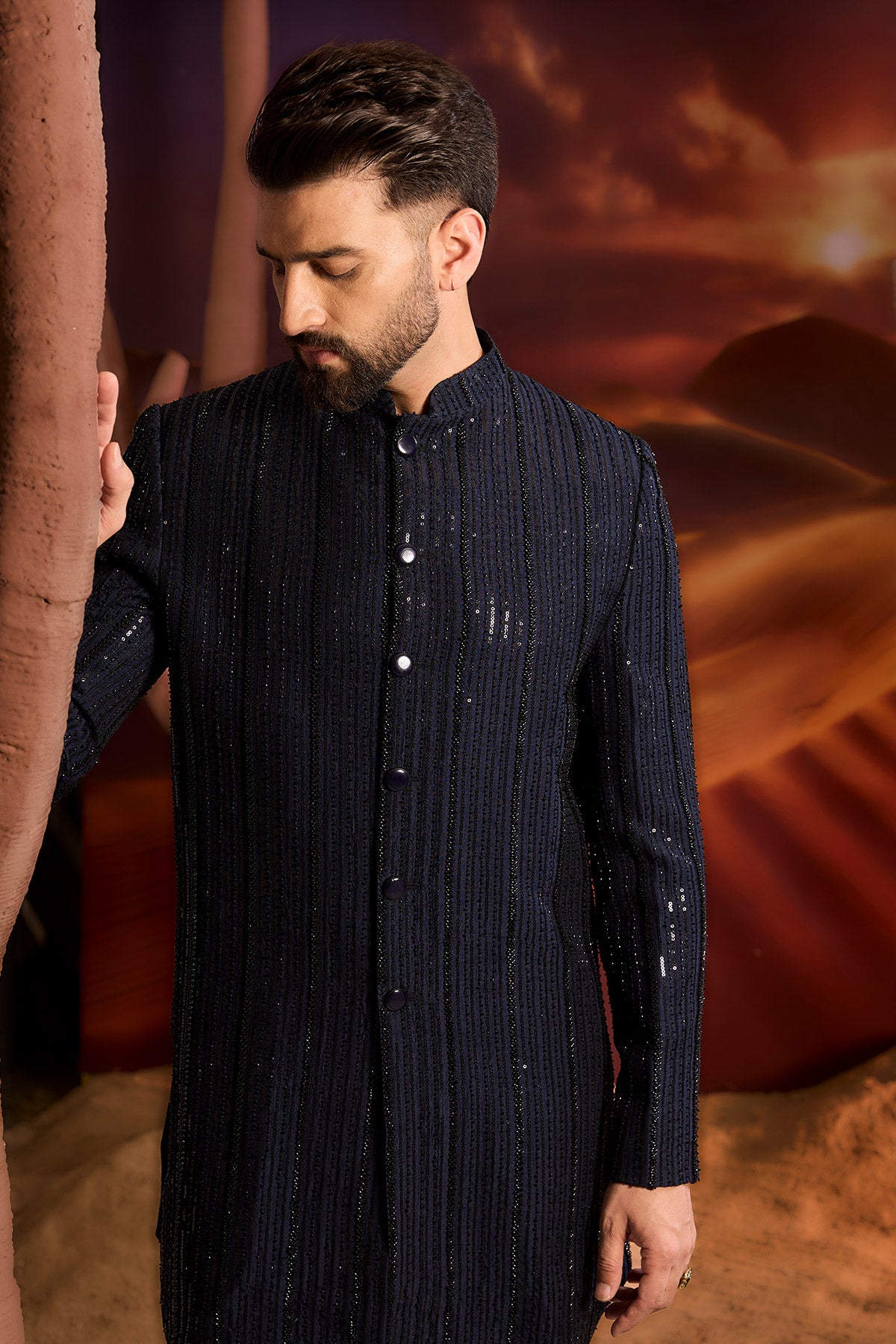 Elegant Navy Blue Royal Cut Indo-Western Dress for Women | Perfect for Weddings, Parties & Festive Occasions