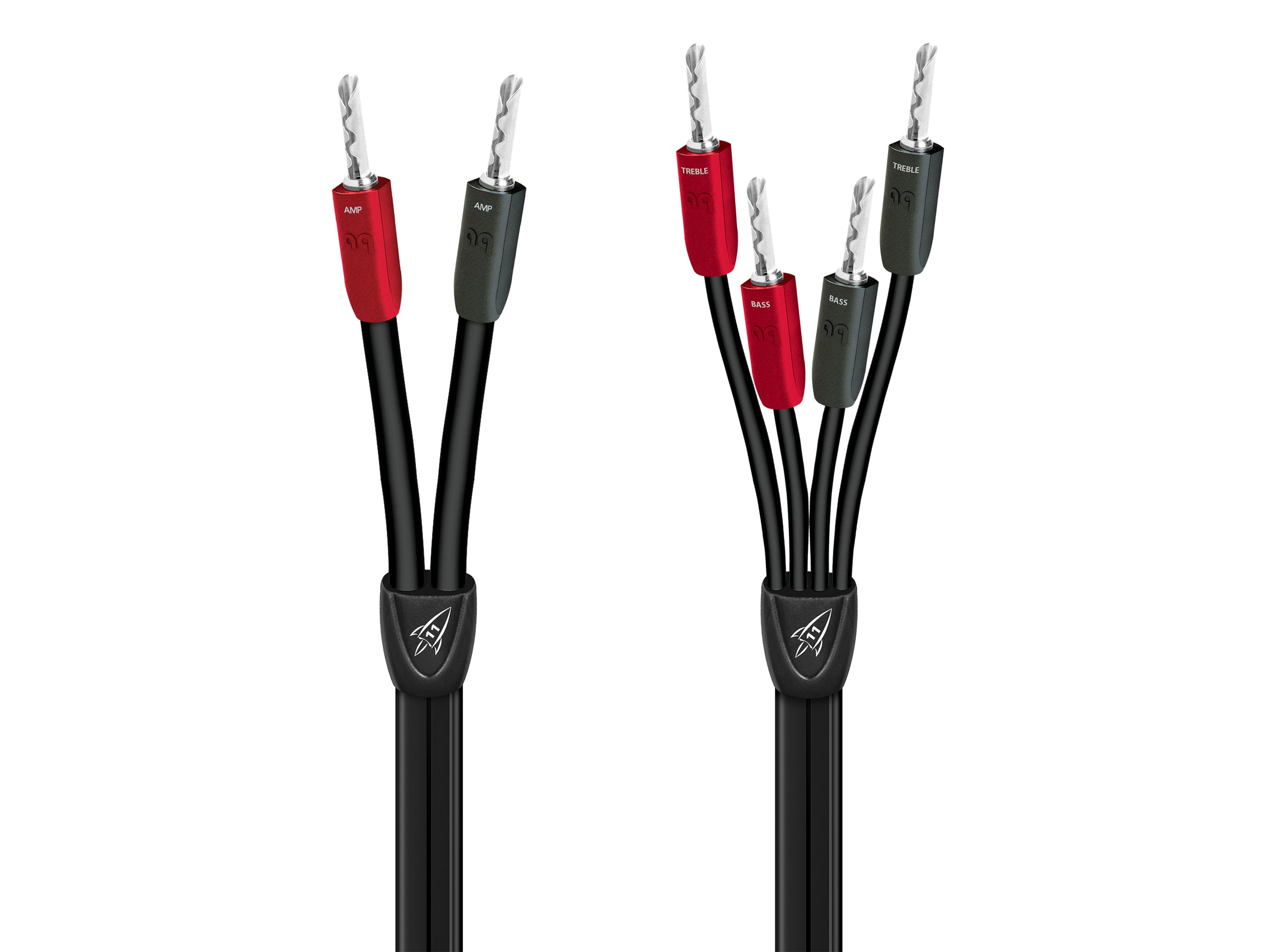 Audioquest Rocket 11 Speaker Cable - 2 Amplifier Banana Plugs & 4 Speaker Banana Plugs (Pair) - Premium Hi-Fi Audio Connection for Home Theater & Stereo Systems